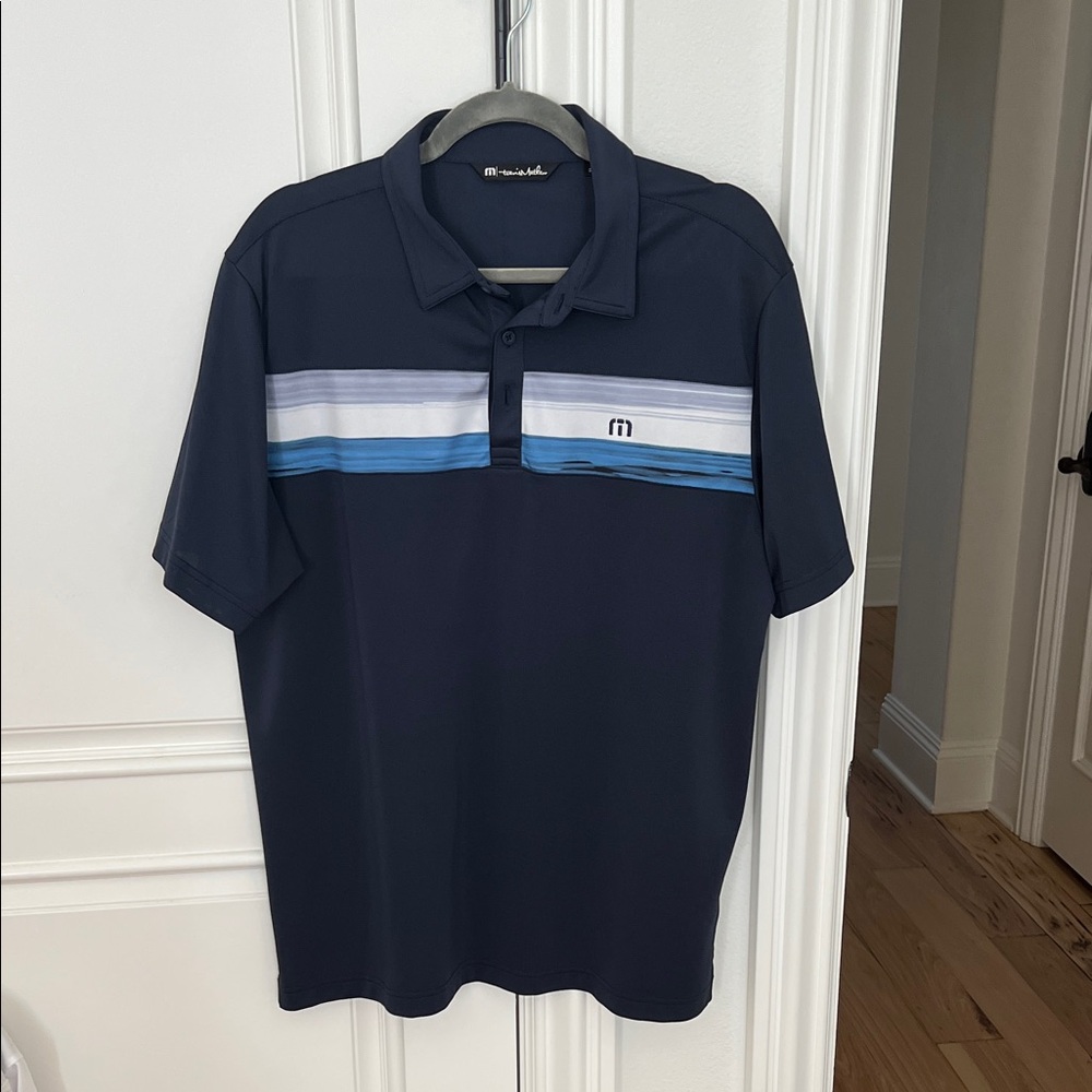 Travis Mathew Navy and Light Blue Polo Shirt